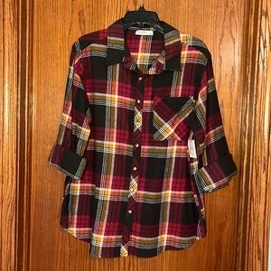 Arizona plaid flannel shirt, maroon/red/gold, size large, NEW WITH TAGS